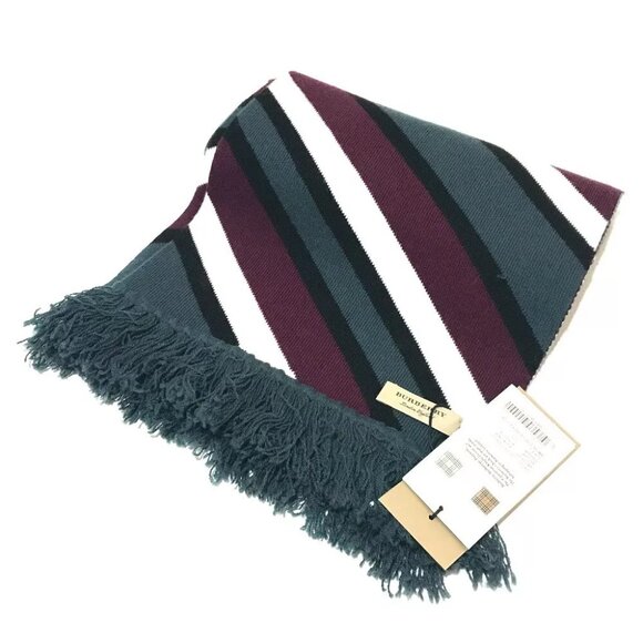 BURBERRY 4075353 Tri-tone Striped Scarf Green x Multicolore - Picture 1 of 6
